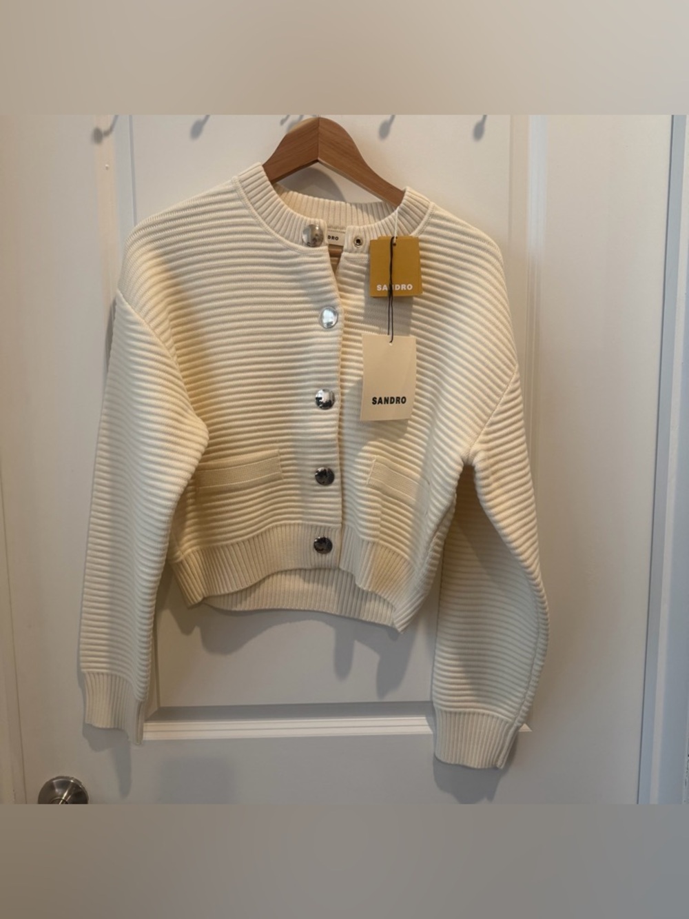 NWT Sandro Ivory Ribbed Button Cardigan - Picture 3 of 8